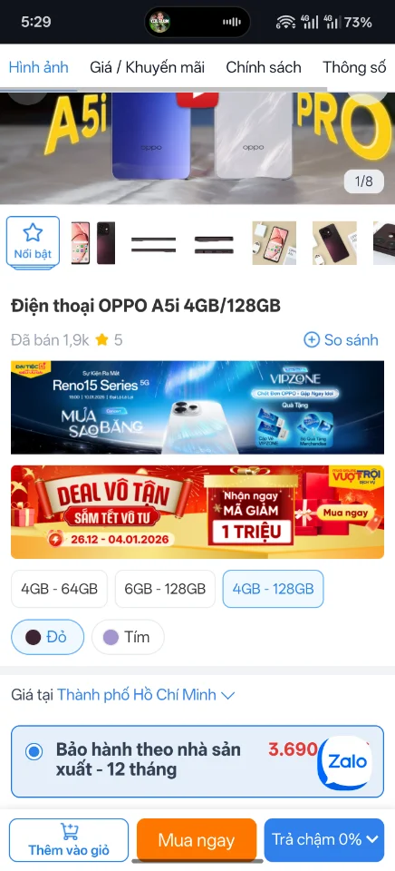 Bán ĐT oppo A5i còn bh hãng 10 tháng