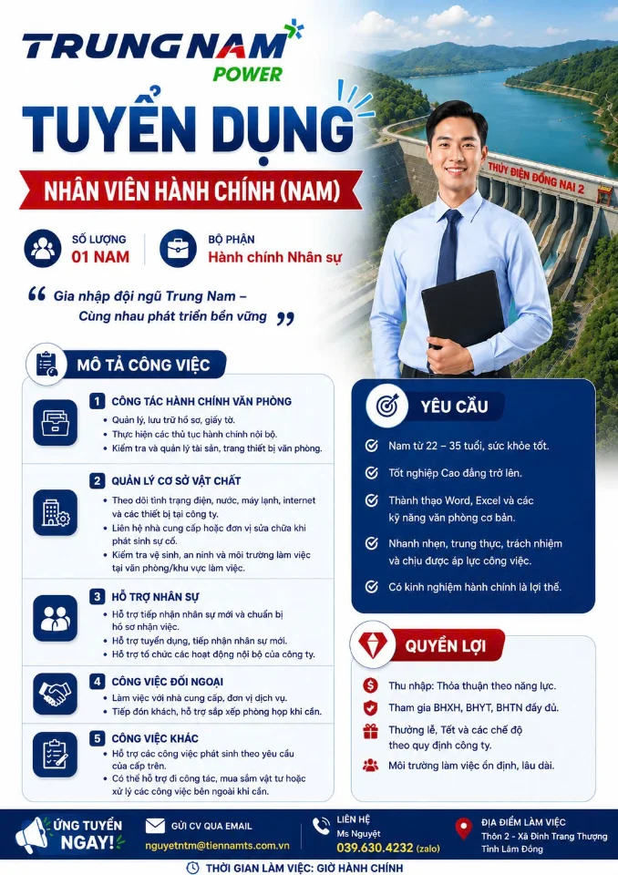 Tuyển nhân viên hành chính (nam)