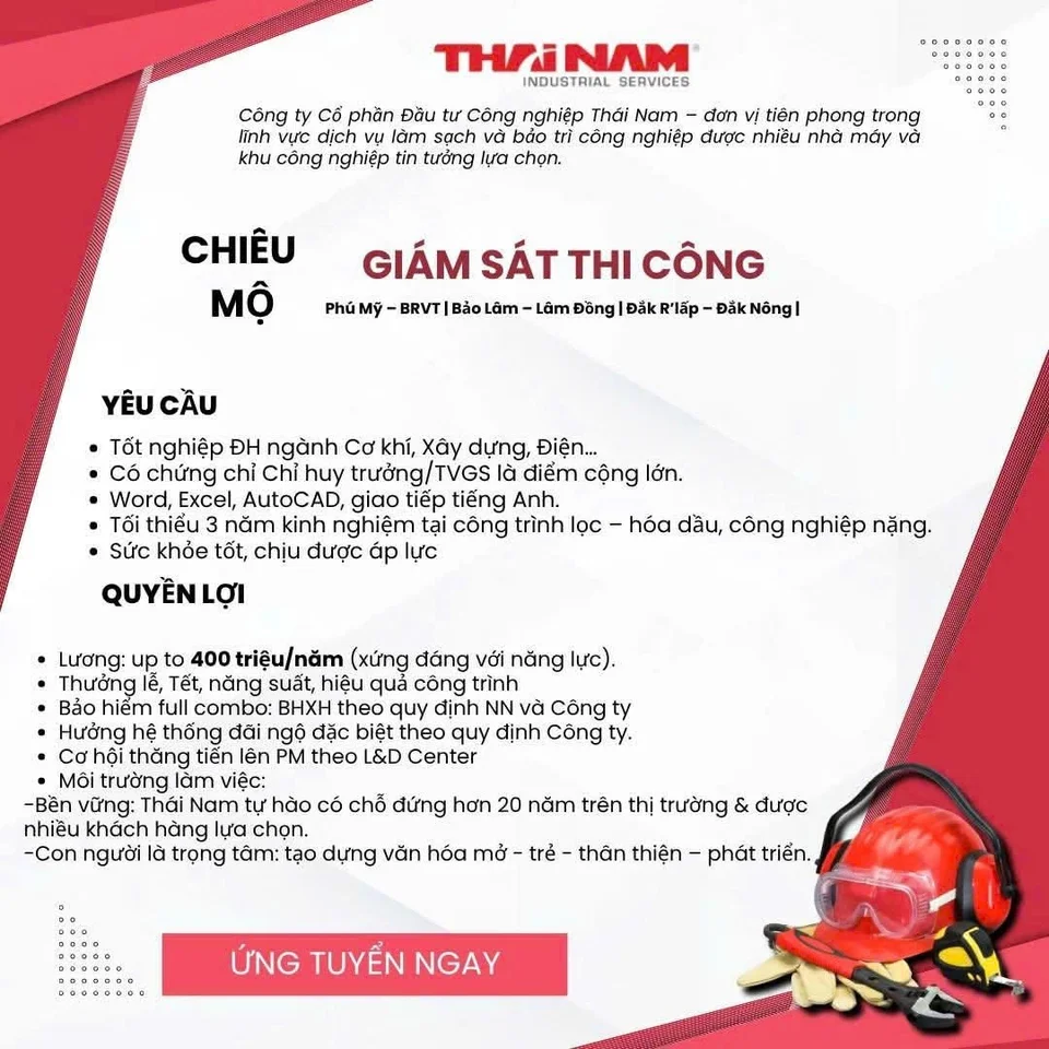 TUYỂN GẤP- GIÁM SÁT THI CÔNG