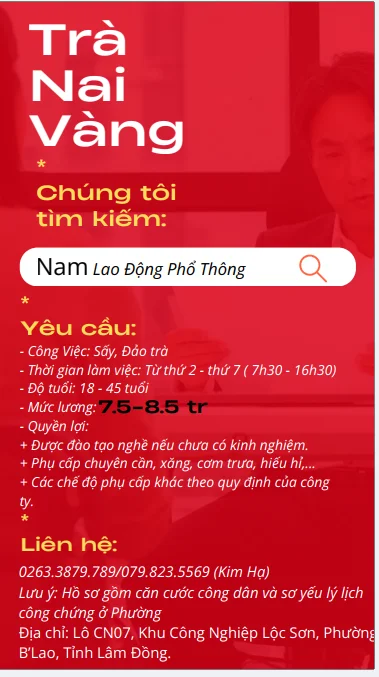 CẦN TUYỂN NAM LAO ĐỘNG PHỔ THÔNG