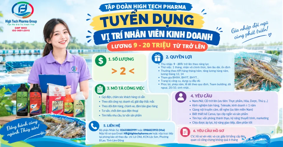 High Tech Pharma tuyển dụng - NHÂN VIÊN KINH DOANH lương cứng 8TR