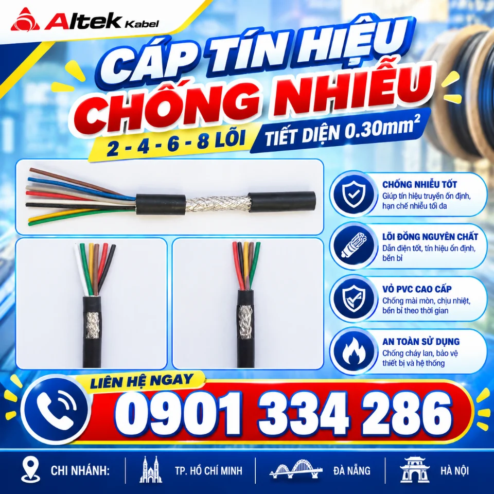 Cáp Tín Hiệu Chống Nhiễu 8x0.3mm² Ruột Đồng, Lưới Chống Nhiễu ALTEK