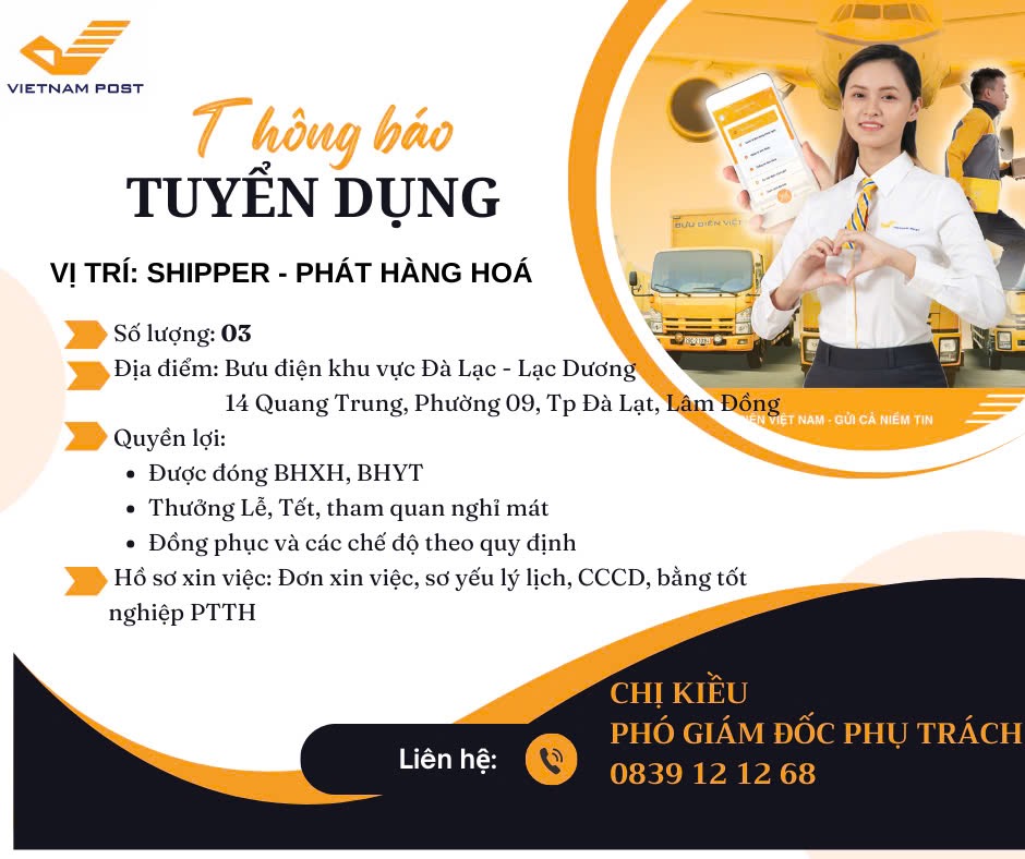 BƯU ĐIỆN TP ĐÀ LẠT TUYỂN DỤNG