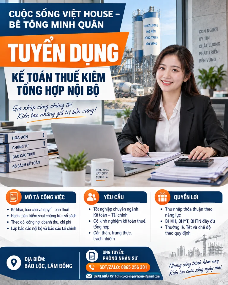 CUỘC SỐNG VIỆT HOUSE - BÊ TÔNG MINH QUÂN TUYỂN DỤNG KẾ TOÁN