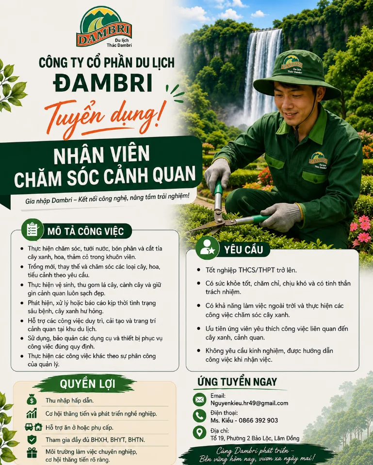 TUYỂN NHÂN VIÊN CHĂM SÓC CẢNH QUAN