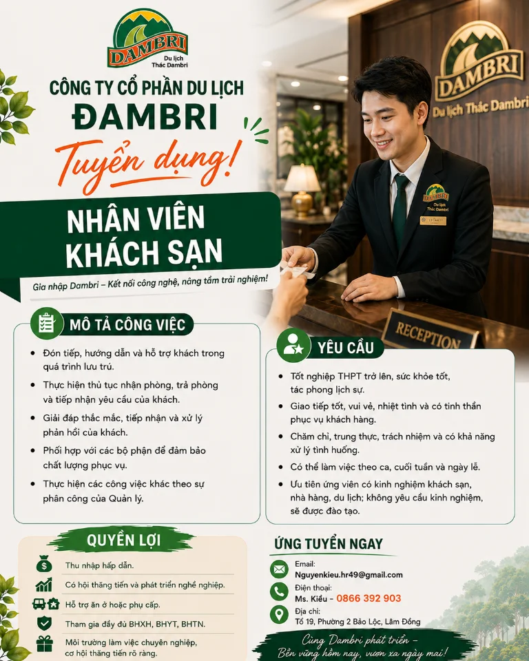 TUYỂN NHÂN VIÊN KHÁCH SẠN