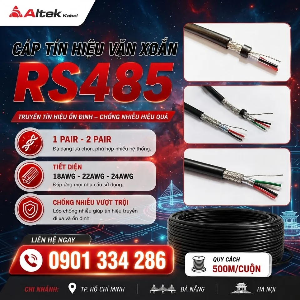 Cáp Tín Hiệu Vặn Xoắn RS485 Chống Nhiễu 18–24AWG, 1–2 Pair ALTEK KABEL