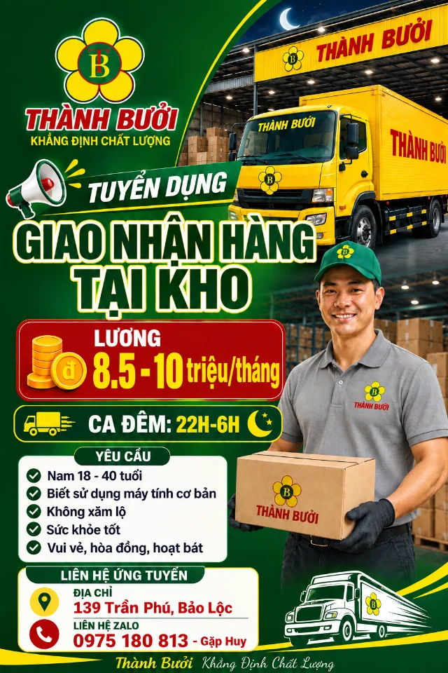 Thành Bưởi tuyển dụng nhân viên Kho hàng ca đêm