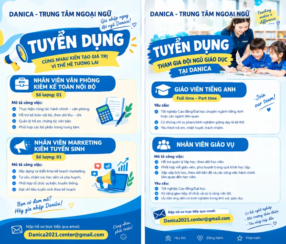 Tuyển dụng nhân viên văn phòng kiêm kế toán nội bộ (TTNN Danica)