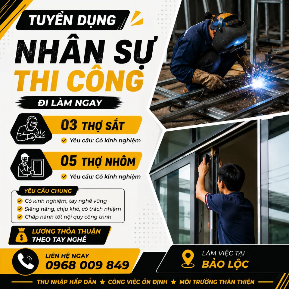 TUYỂN THỢ NHÔM - THỢ SẮT ĐI LÀM NGAY