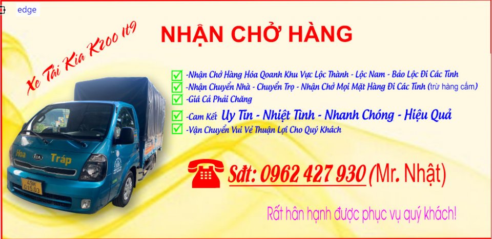 Nhận Chở Hàng Xe 2 Tấn