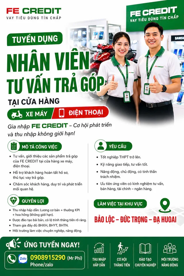 Tuyển dụng Nhân Viên Tư Vấn Tín Dụng