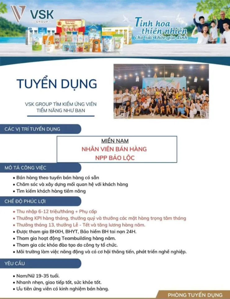 [Bảo Lộc] Tuyển Dụng Nhân Viên Sale Thị Trường - Yến Sào Thiên Việt